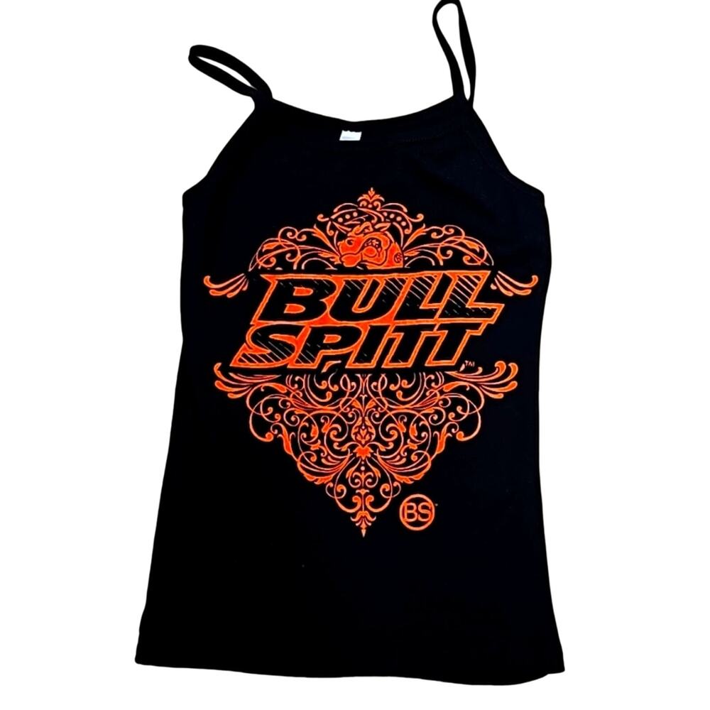 Bella Women's Spaghetti Strap Tank Top Black Orange Cotton Bull Spitt Size L New